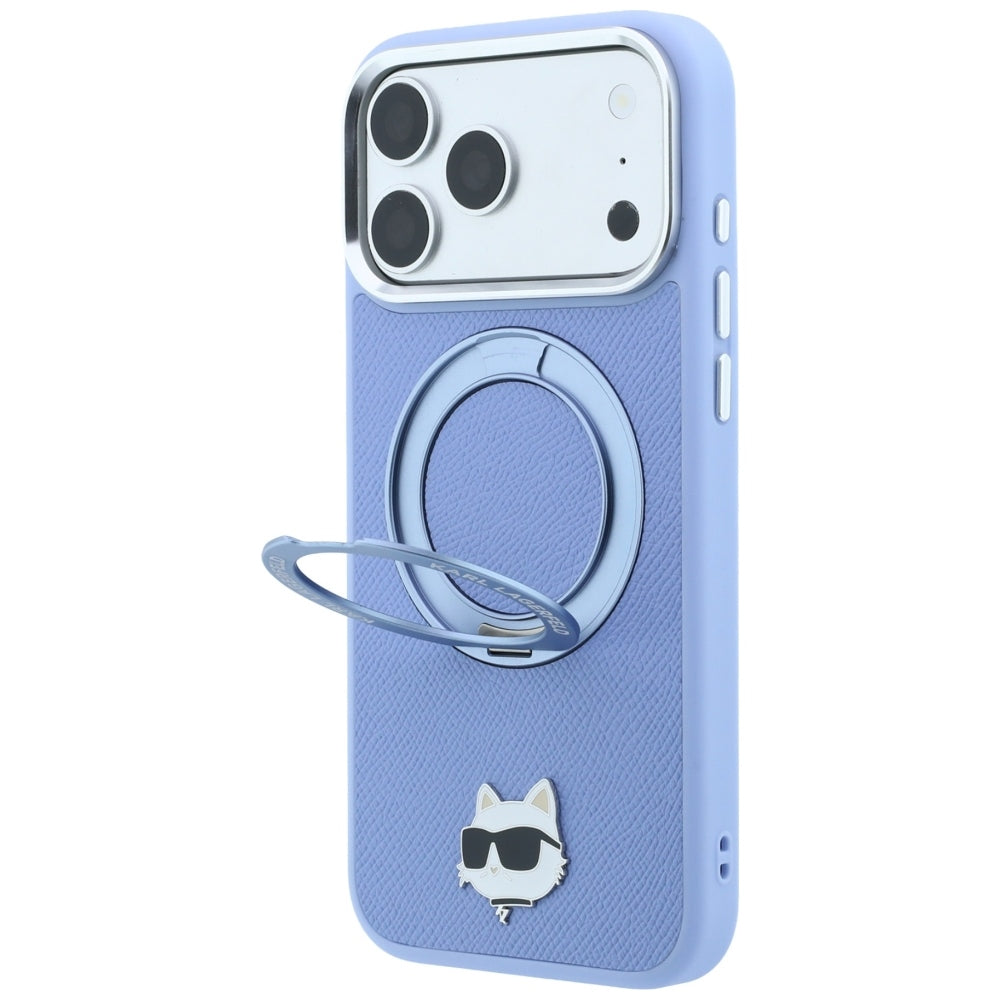 Etui MagSafe dla Apple iPhone 18 Pro Max / 17 Pro Max, Karl Lagerfeld, Saffiano Ring Stand 360 Choupette Pin, Bleu