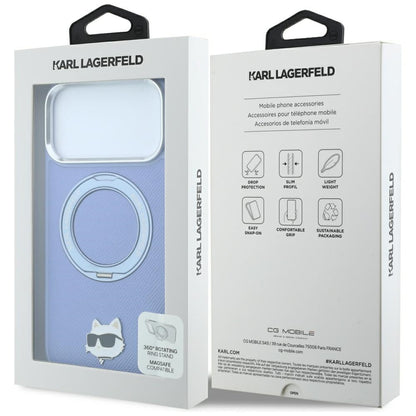 Etui MagSafe dla Apple iPhone 18 Pro Max / 17 Pro Max, Karl Lagerfeld, Saffiano Ring Stand 360 Choupette Pin, Bleu