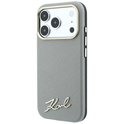 Etui MagSafe do Apple iPhone 18 Pro Max / 17 Pro Max, Karl Lagerfeld, Saffiano Small Script Metal Logo, Beż