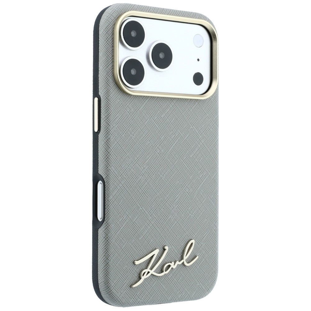 Etui MagSafe do Apple iPhone 18 Pro Max / 17 Pro Max, Karl Lagerfeld, Saffiano Small Script Metal Logo, Beż