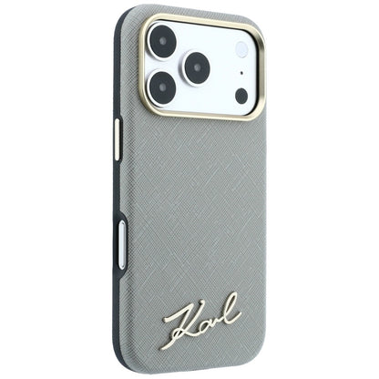 Etui MagSafe do Apple iPhone 18 Pro Max / 17 Pro Max, Karl Lagerfeld, Saffiano Small Script Metal Logo, Beż