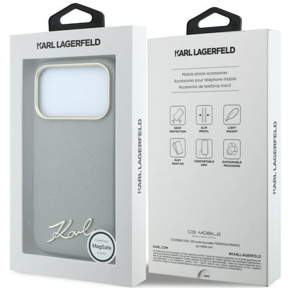 Etui MagSafe do Apple iPhone 18 Pro Max / 17 Pro Max, Karl Lagerfeld, Saffiano Small Script Metal Logo, Beż