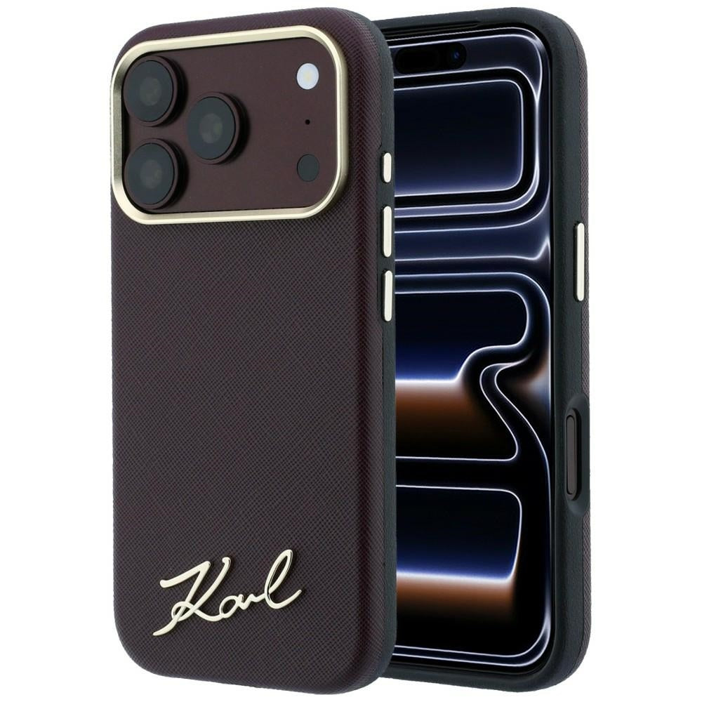 Etui MagSafe do Apple iPhone 18 Pro Max / 17 Pro Max, Karl Lagerfeld, Saffiano Small Script Metal Logo, Wiśniowe