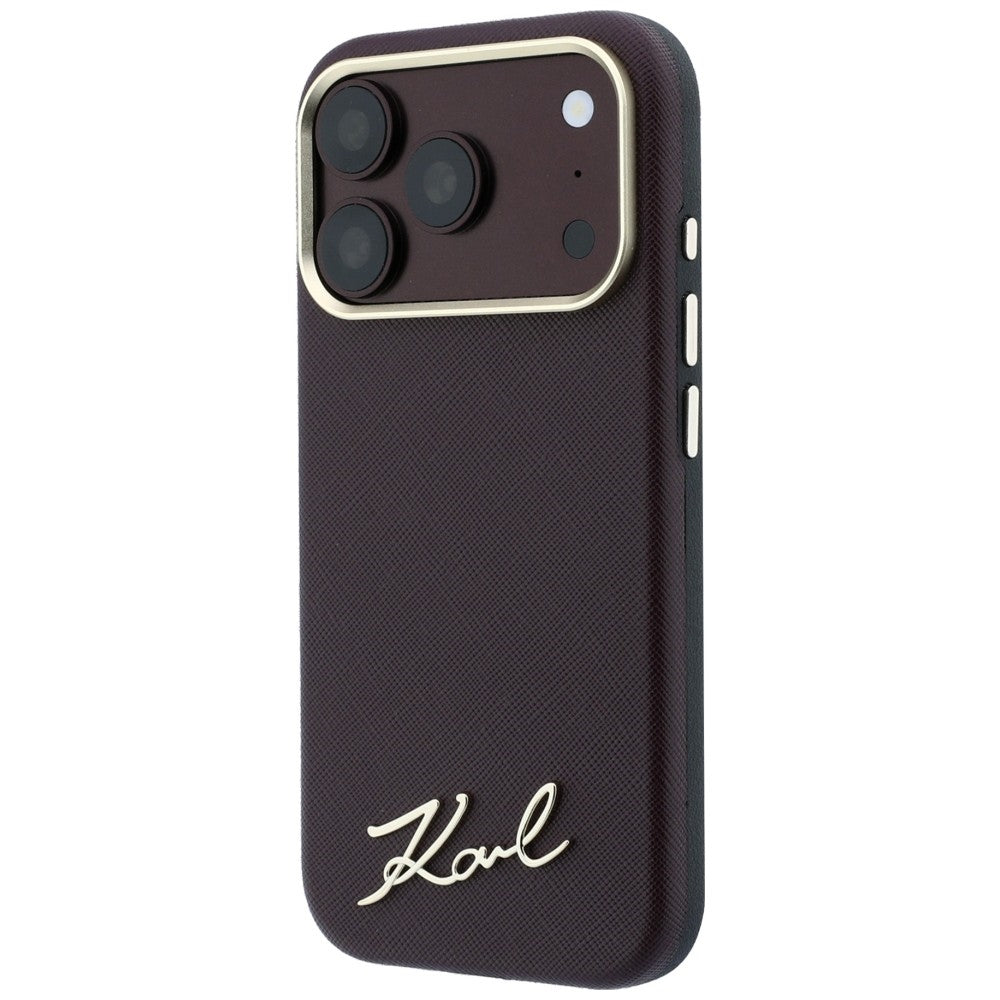 Etui MagSafe do Apple iPhone 18 Pro Max / 17 Pro Max, Karl Lagerfeld, Saffiano Small Script Metal Logo, Wiśniowe
