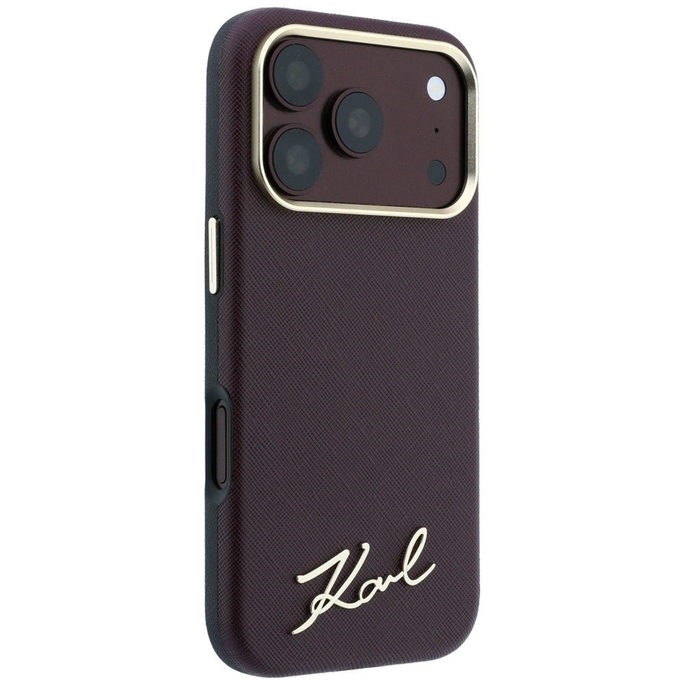 Etui MagSafe do Apple iPhone 18 Pro Max / 17 Pro Max, Karl Lagerfeld, Saffiano Small Script Metal Logo, Wiśniowe