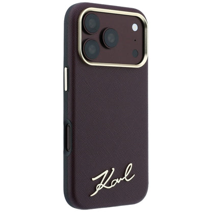 Etui MagSafe do Apple iPhone 18 Pro Max / 17 Pro Max, Karl Lagerfeld, Saffiano Small Script Metal Logo, Wiśniowe