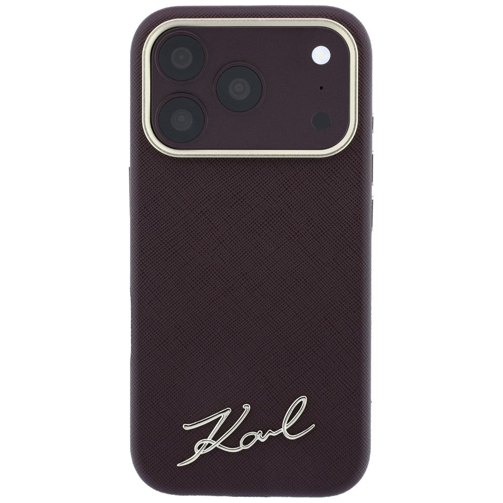 Etui MagSafe do Apple iPhone 18 Pro Max / 17 Pro Max, Karl Lagerfeld, Saffiano Small Script Metal Logo, Wiśniowe