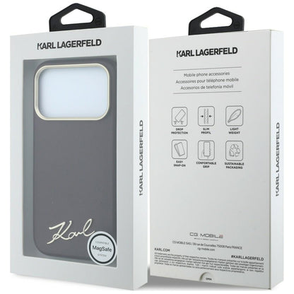 Etui MagSafe do Apple iPhone 18 Pro Max / 17 Pro Max, Karl Lagerfeld, Saffiano Small Script Metal Logo, Wiśniowe