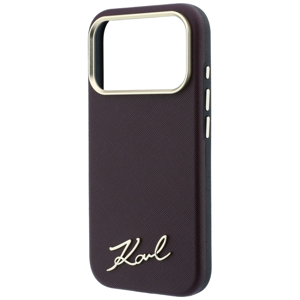 Etui MagSafe do Apple iPhone 18 Pro Max / 17 Pro Max, Karl Lagerfeld, Saffiano Small Script Metal Logo, Wiśniowe