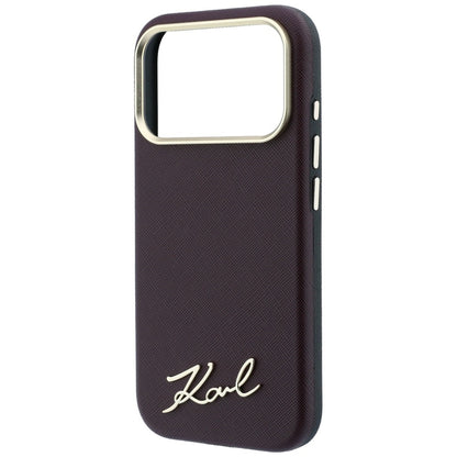 Etui MagSafe do Apple iPhone 18 Pro Max / 17 Pro Max, Karl Lagerfeld, Saffiano Small Script Metal Logo, Wiśniowe