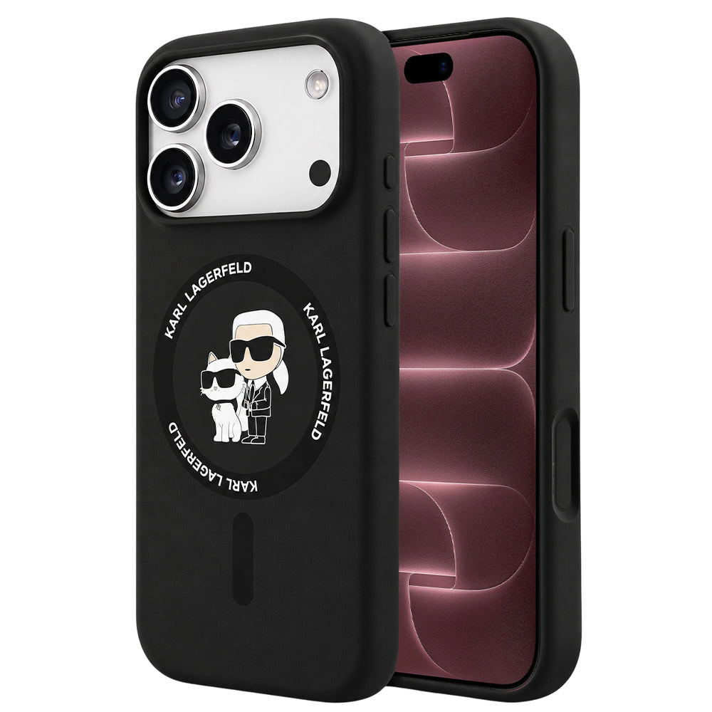 Etui MagSafe do Apple iPhone 18 Pro Max / 17 Pro Max, Karl Lagerfeld, Silicone Ring Karl & Choupette, czarne