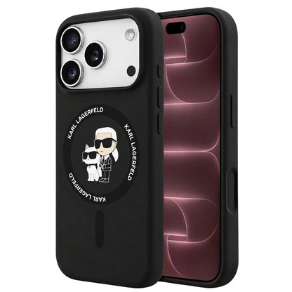 Etui MagSafe do Apple iPhone 18 Pro Max / 17 Pro Max, Karl Lagerfeld, Silicone Ring Karl & Choupette, czarne