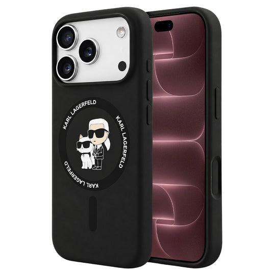 Etui MagSafe do Apple iPhone 18 Pro Max / 17 Pro Max, Karl Lagerfeld, Silicone Ring Karl & Choupette, czarne