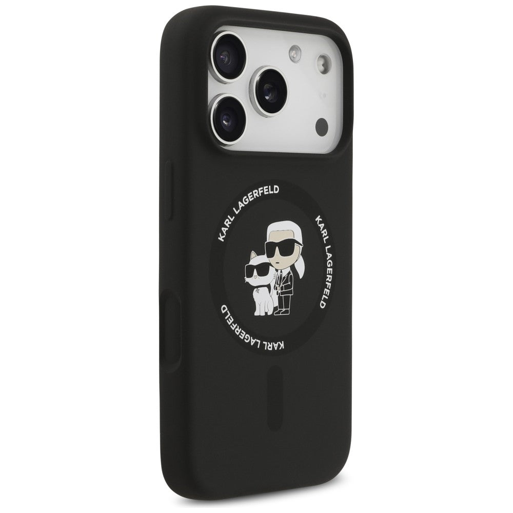 Etui MagSafe do Apple iPhone 18 Pro Max / 17 Pro Max, Karl Lagerfeld, Silicone Ring Karl & Choupette, czarne
