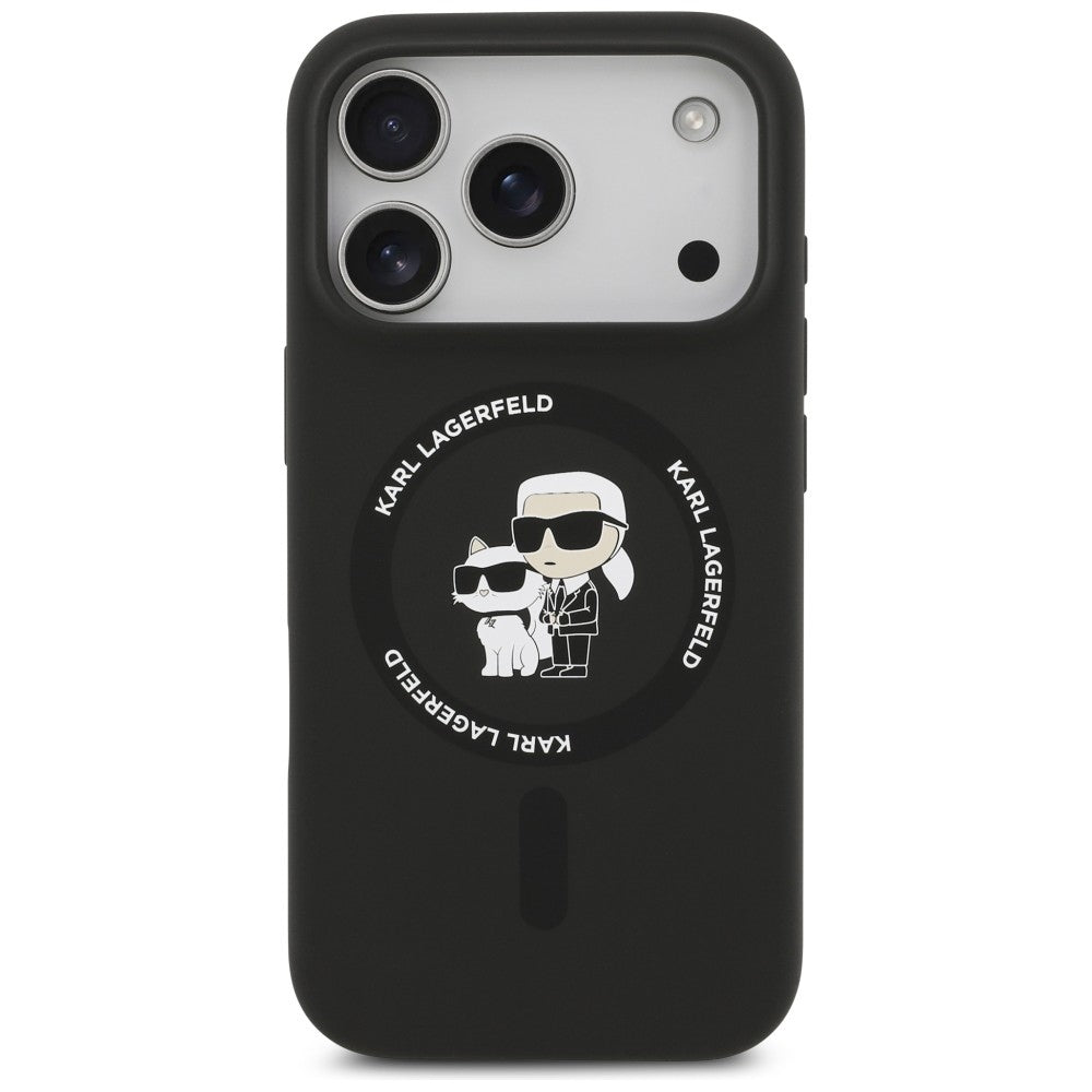 Etui MagSafe do Apple iPhone 18 Pro Max / 17 Pro Max, Karl Lagerfeld, Silicone Ring Karl & Choupette, czarne