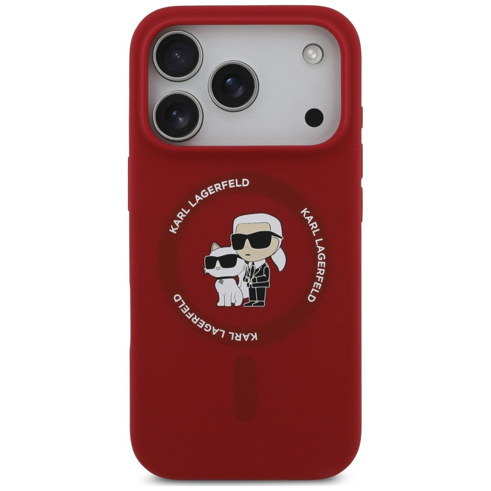 Etui MagSafe do Apple iPhone 18 Pro Max / 17 Pro Max, Karl Lagerfeld, silikonowy pierścień Karl & Choupette, różowy
