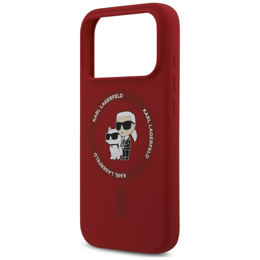 Etui MagSafe do Apple iPhone 18 Pro Max / 17 Pro Max, Karl Lagerfeld, silikonowy pierścień Karl & Choupette, różowy