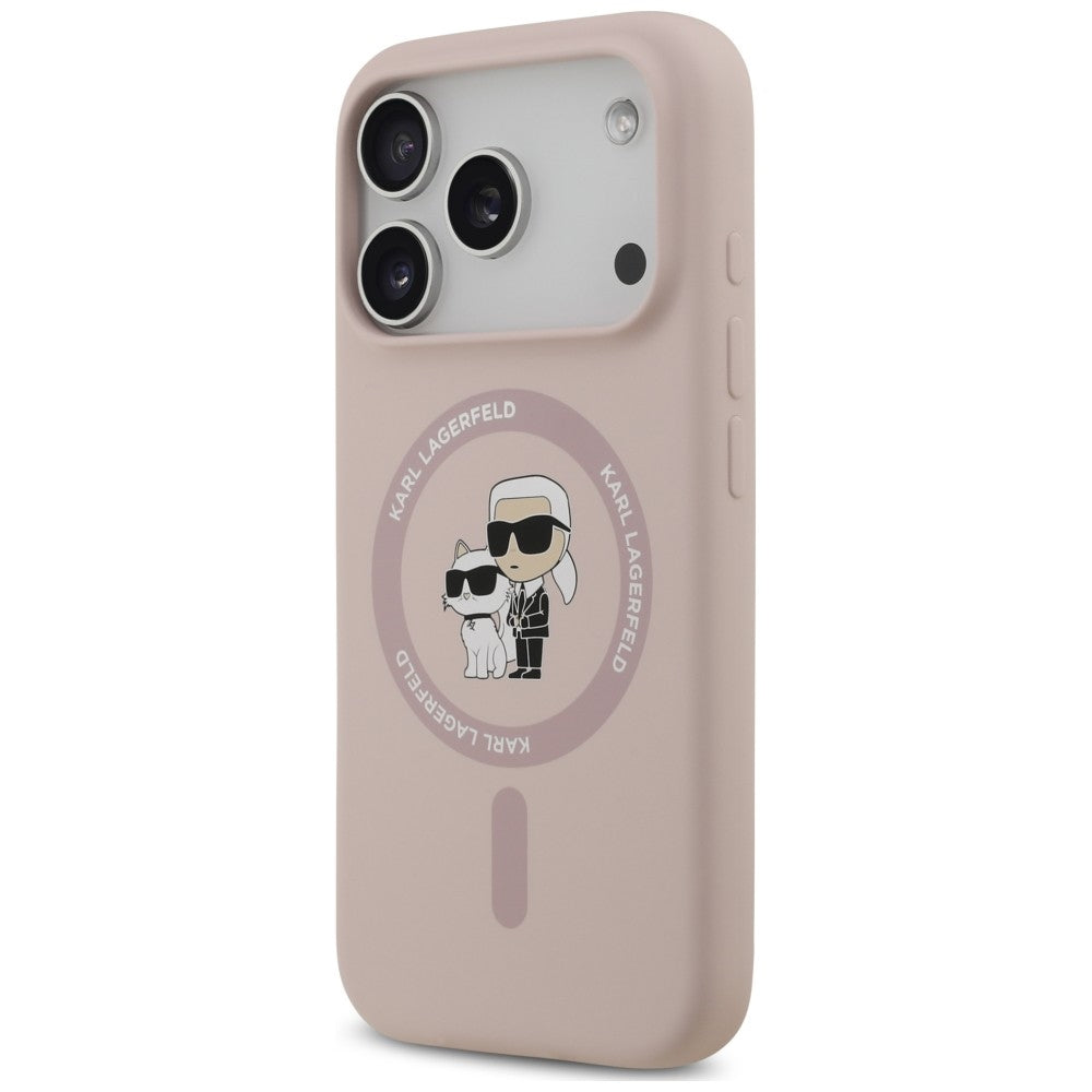 Etui MagSafe do Apple iPhone 18 Pro Max / 17 Pro Max, Karl Lagerfeld, Silicone Ring Karl & Choupette, różowy