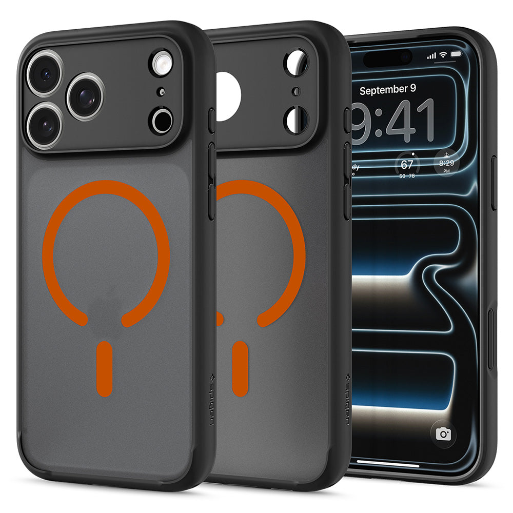 Etui MagSafe do Apple iPhone 18 Pro Max / 17 Pro Max, Spigen, Ultra Hybrid, Czarny Pomarańczowy Satynowy ACS12125