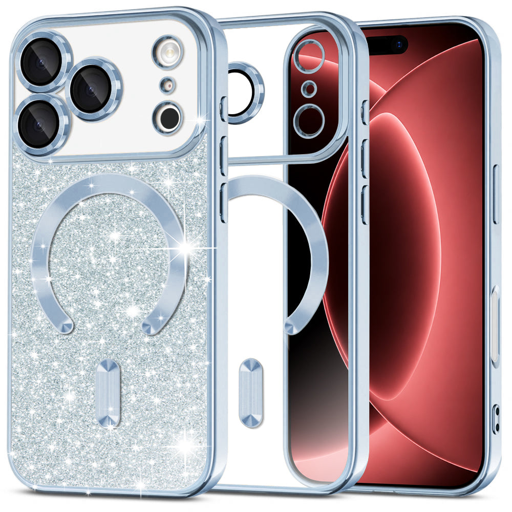 MagSafe Case for Apple iPhone 18 Pro Max / 17 Pro Max, Techsuit, Luxury Glitter, Blue