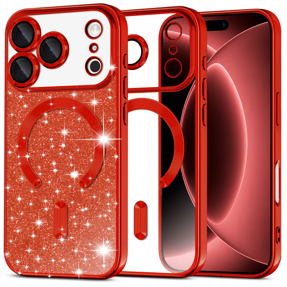 MagSafe Case for Apple iPhone 18 Pro Max / 17 Pro Max, Techsuit, Luxury Glitter, Red