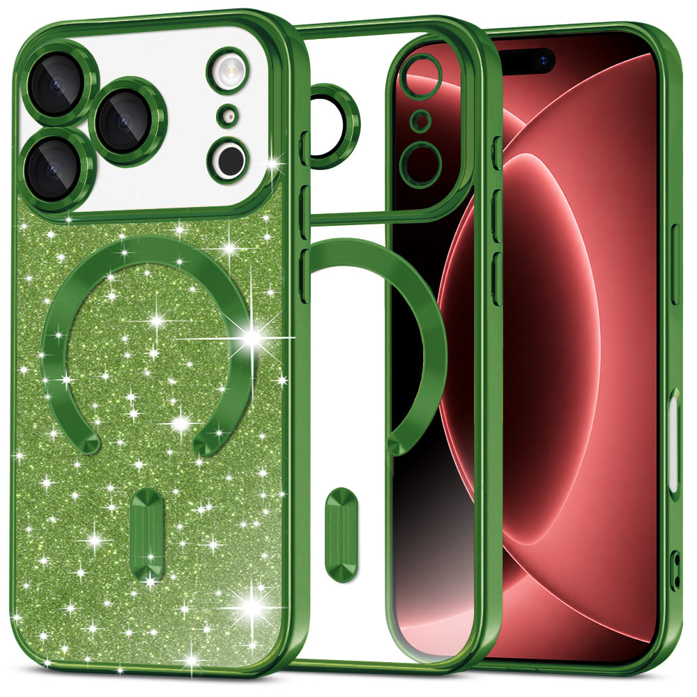MagSafe Case for Apple iPhone 18 Pro Max / 17 Pro Max, Techsuit, Luxury Glitter, Dark Green