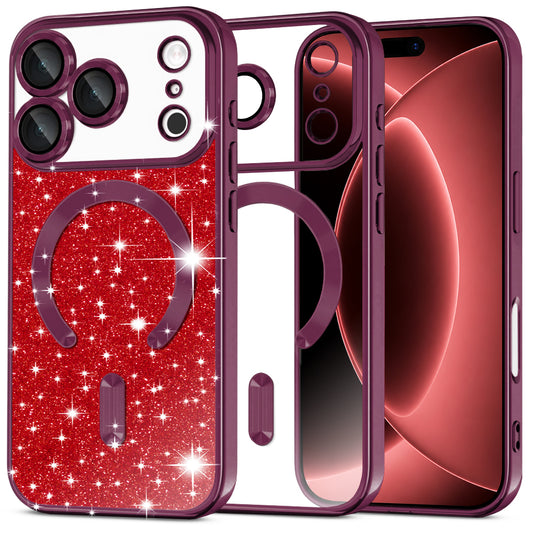 Etui MagSafe do Apple iPhone 18 Pro Max / 17 Pro Max, Techsuit, Luxury Glitter, Ciemny Wiśniowy