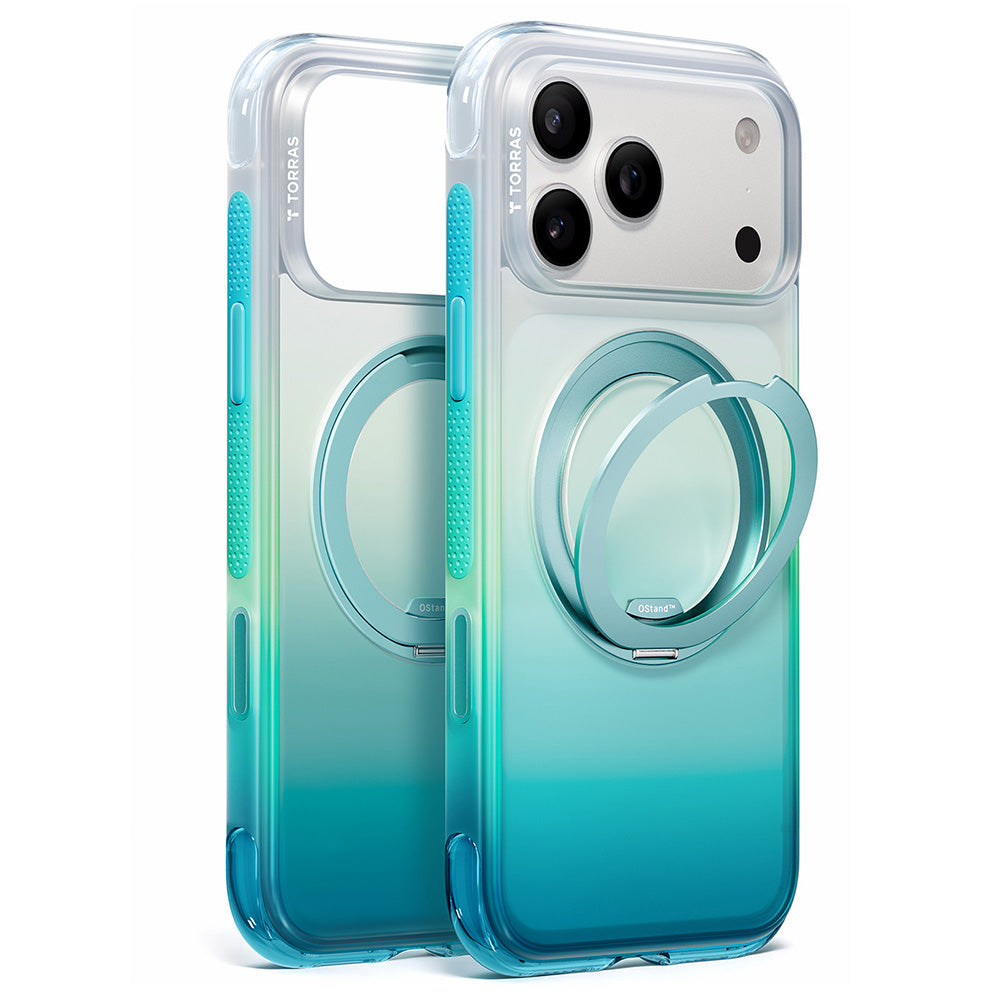 MagSafe Case for Apple iPhone 18 Pro Max / 17 Pro Max, Torras, Ostand O3 Air Gradient, Blue Green