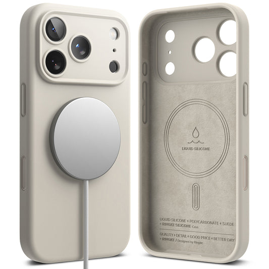 Etui MagSafe do Apple iPhone 18 Pro, Ringke, silikonowe, kremowe