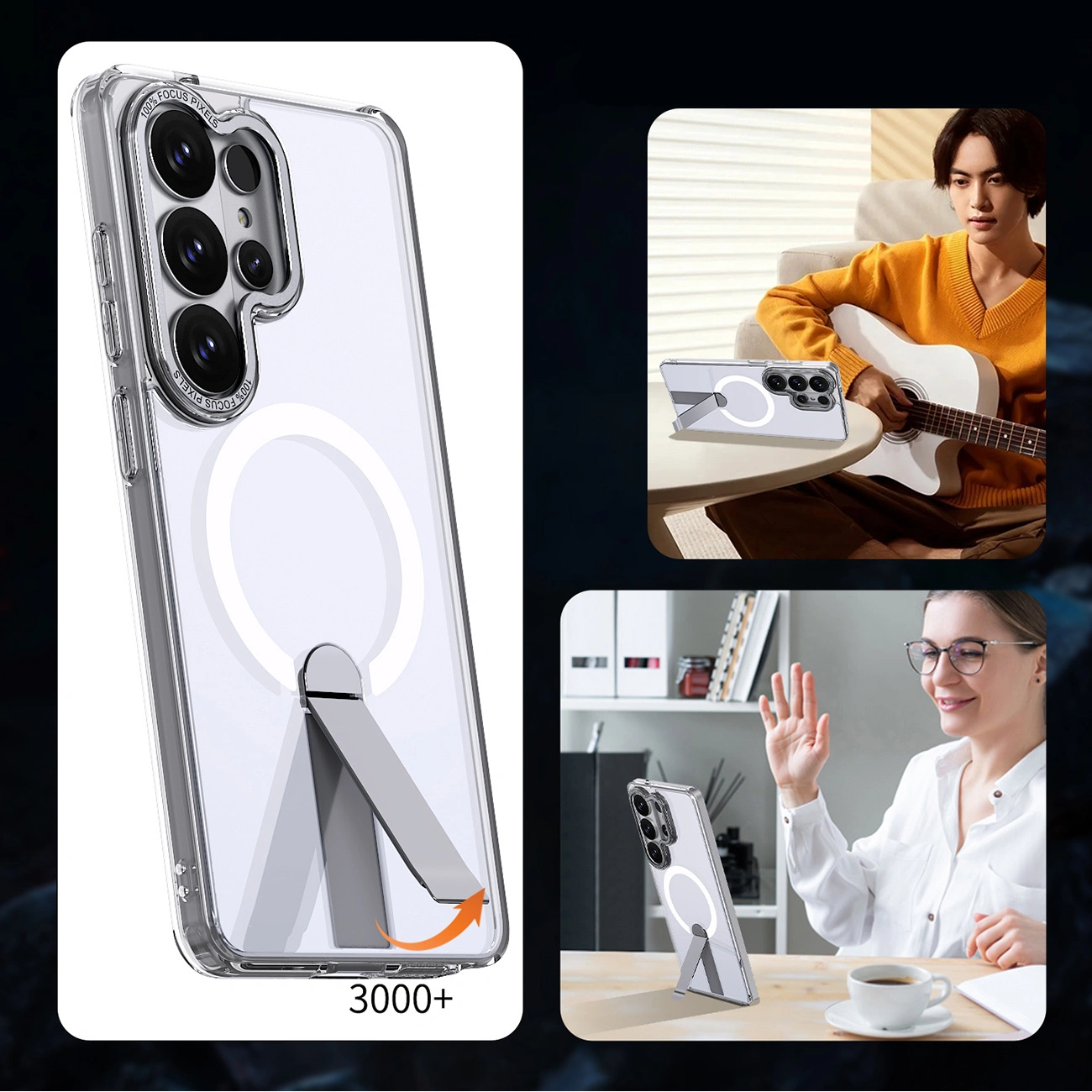 Etui MagSafe do Samsung Galaxy S26 Ultra S948, Hybrid Armor, X z podstawką, przezroczyste