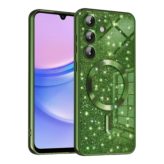 Etui MagSafe do Samsung Galaxy A15 5G A156 / A15 A155, Techsuit, Luxury Glitter, Ciemnozielony