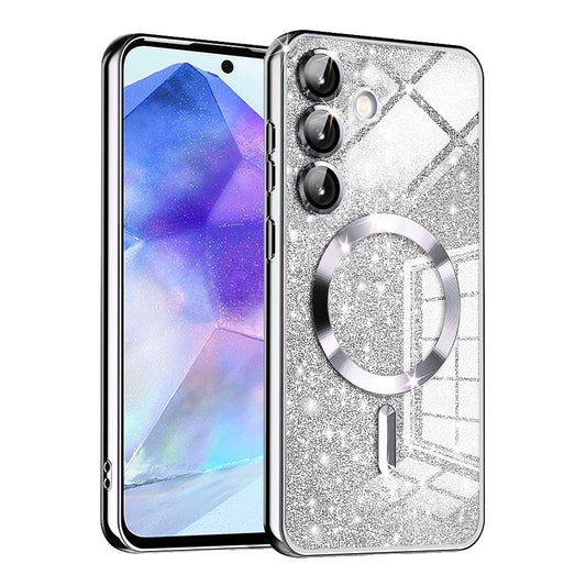 Etui MagSafe do Samsung Galaxy A55 5G A556, Techsuit, Luxury Glitter, Srebrne