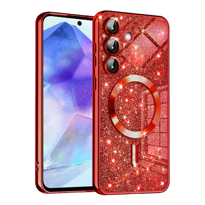 MagSafe Case for Samsung Galaxy A55 5G A556, Techsuit, Luxury Glitter, Red