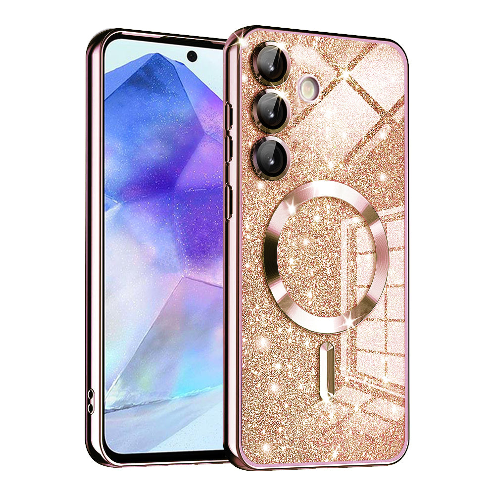 MagSafe Case for Samsung Galaxy A55 5G A556, Techsuit, Luxury Glitter, Rose Gold