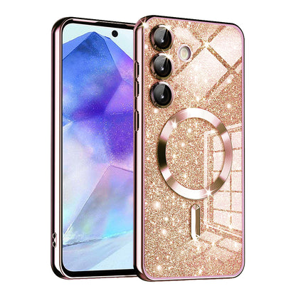 MagSafe Case for Samsung Galaxy A55 5G A556, Techsuit, Luxury Glitter, Rose Gold