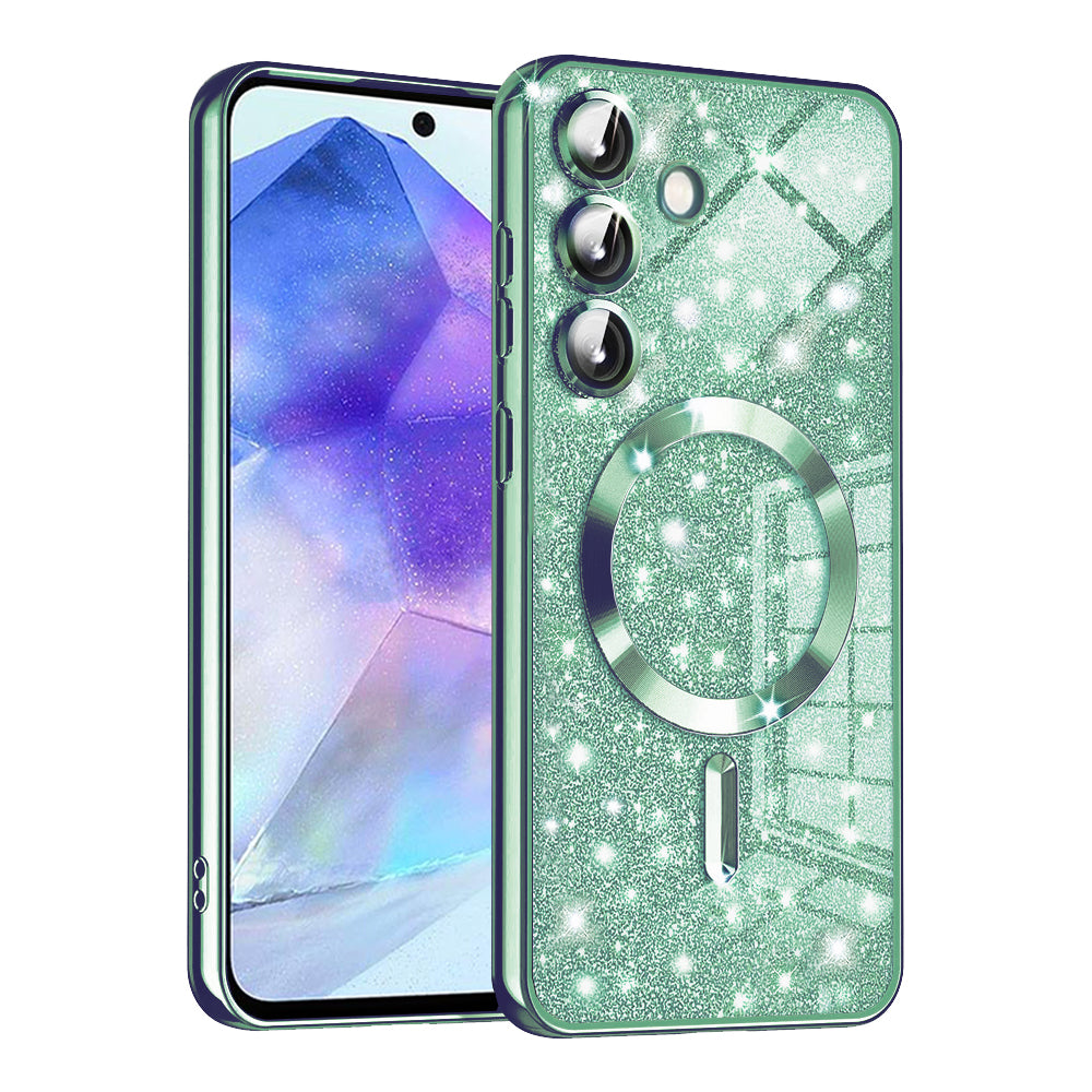MagSafe Case for Samsung Galaxy A55 5G A556, Techsuit, Luxury Glitter, Light Green