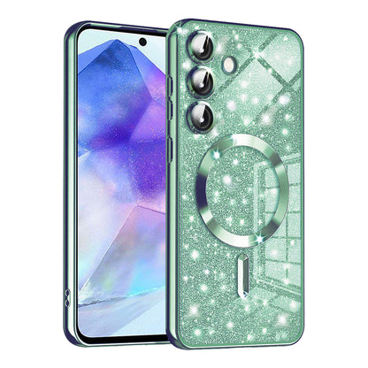 MagSafe Case for Samsung Galaxy A55 5G A556, Techsuit, Luxury Glitter, Light Green