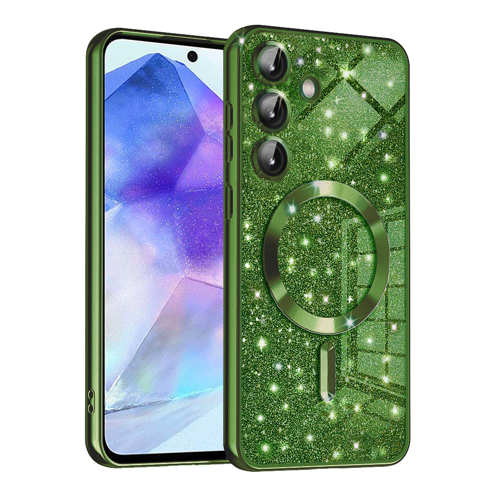 MagSafe Case for Samsung Galaxy A55 5G A556, Techsuit, Luxury Glitter, Dark Green