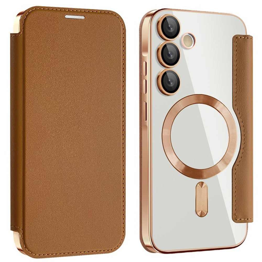 MagSafe Case for Samsung Galaxy A55 5G A556, Techsuit, SmartMag Book, Brown