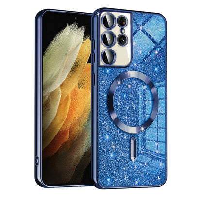 Etui MagSafe do Samsung Galaxy S21 Ultra 5G G998, Techsuit, Luxury Glitter, Ciemnoniebieskie