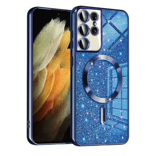 Etui MagSafe do Samsung Galaxy S21 Ultra 5G G998, Techsuit, Luxury Glitter, Ciemnoniebieskie