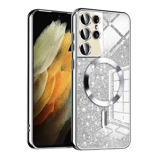 Etui MagSafe do Samsung Galaxy S21 Ultra 5G G998, Techsuit, Luxury Glitter, Srebrne