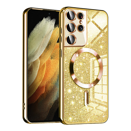 Etui MagSafe do Samsung Galaxy S21 Ultra 5G G998, Techsuit, Luxury Glitter, Złote
