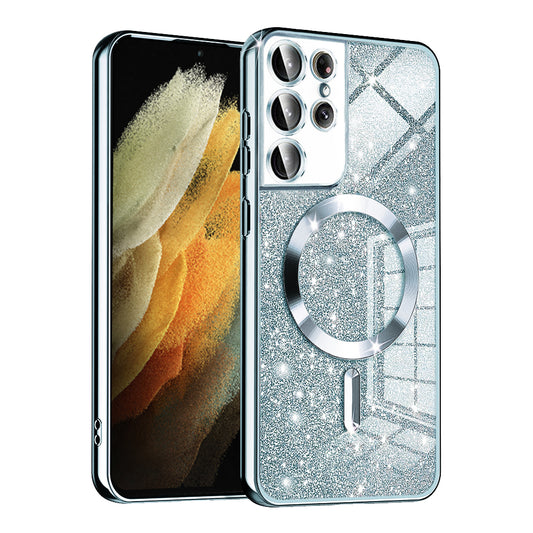 Etui MagSafe do Samsung Galaxy S21 Ultra 5G G998, Techsuit, Luxury Glitter, Bleu