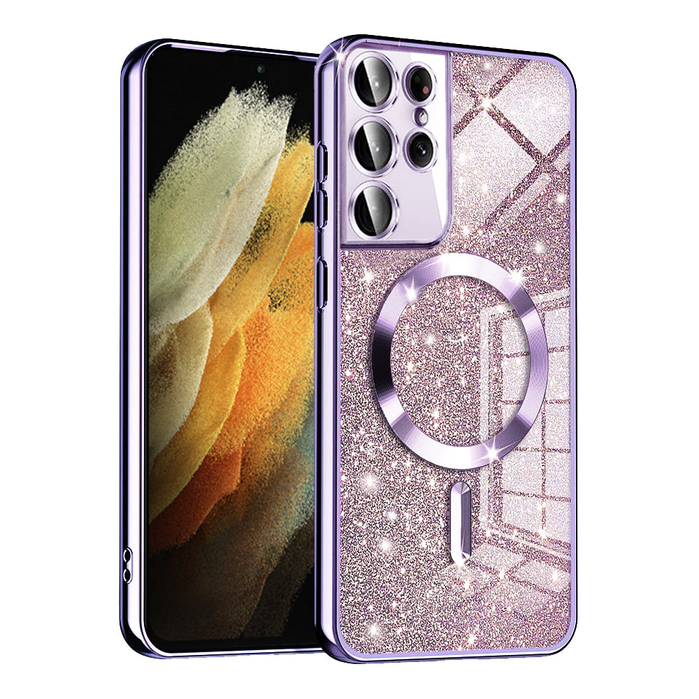 Etui MagSafe do Samsung Galaxy S21 Ultra 5G G998, Techsuit, Luxury Glitter, Jasny Fiolet