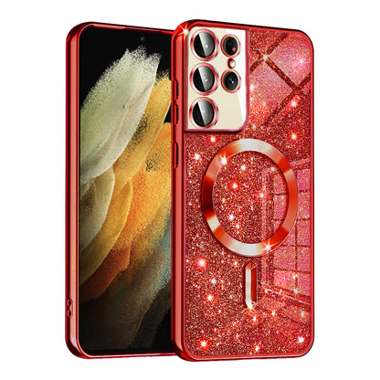 Etui MagSafe do Samsung Galaxy S21 Ultra 5G G998, Techsuit, Luxury Glitter, Czerwone