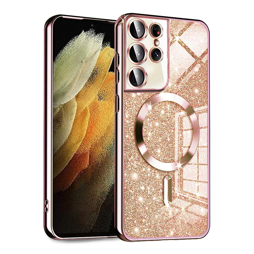 MagSafe Case for Samsung Galaxy S21 Ultra 5G G998, Techsuit, Luxury Glitter, Rose Gold