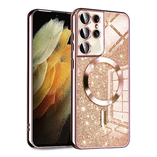 Etui MagSafe do Samsung Galaxy S21 Ultra 5G G998, Techsuit, Luxury Glitter, Różowo-Złote