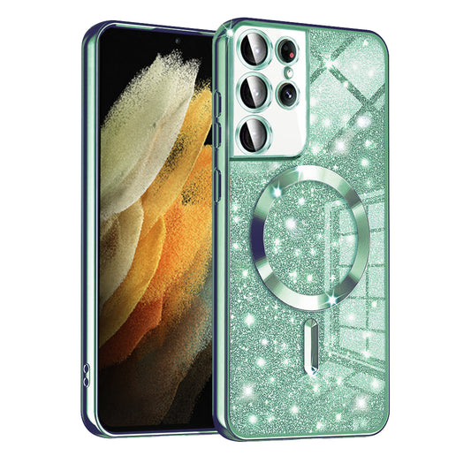 Etui MagSafe do Samsung Galaxy S21 Ultra 5G G998, Techsuit, Luxury Glitter, Jasnozielony