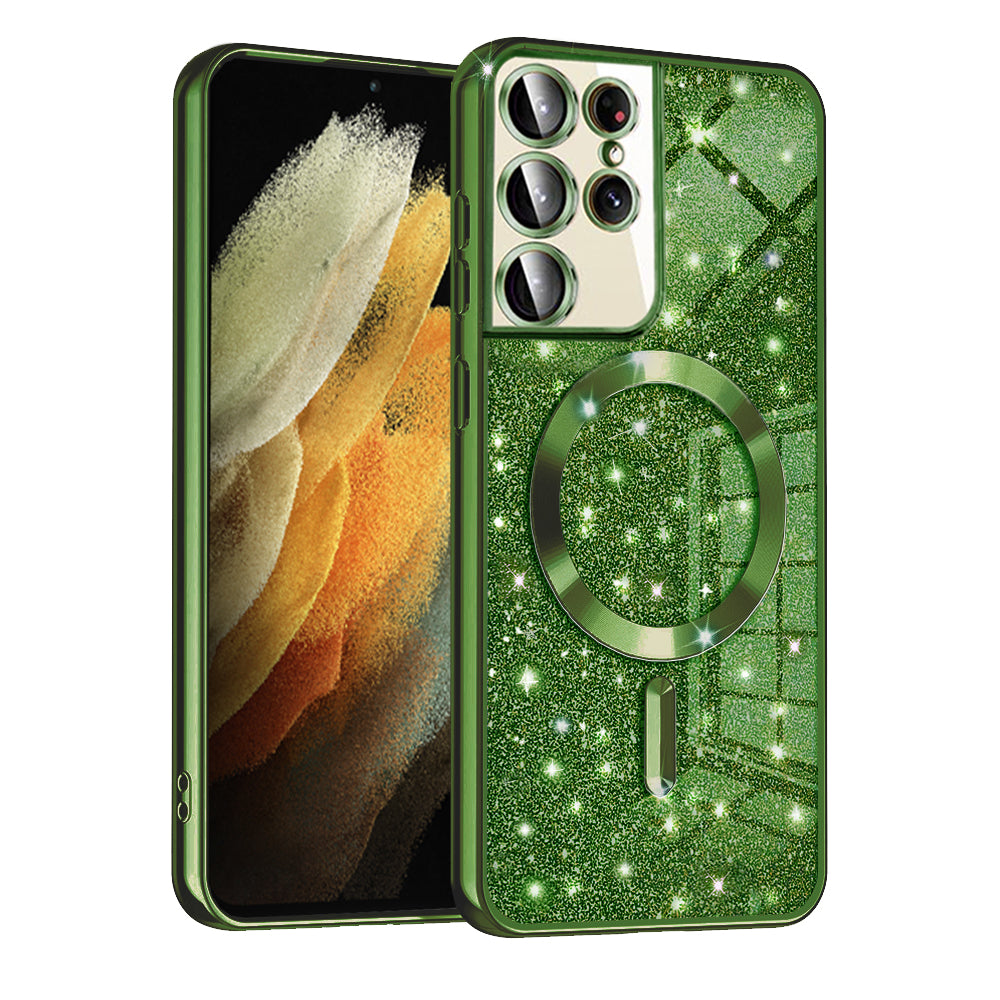 Etui MagSafe do Samsung Galaxy S21 Ultra 5G G998, Techsuit, Luxury Glitter, Ciemnozielony